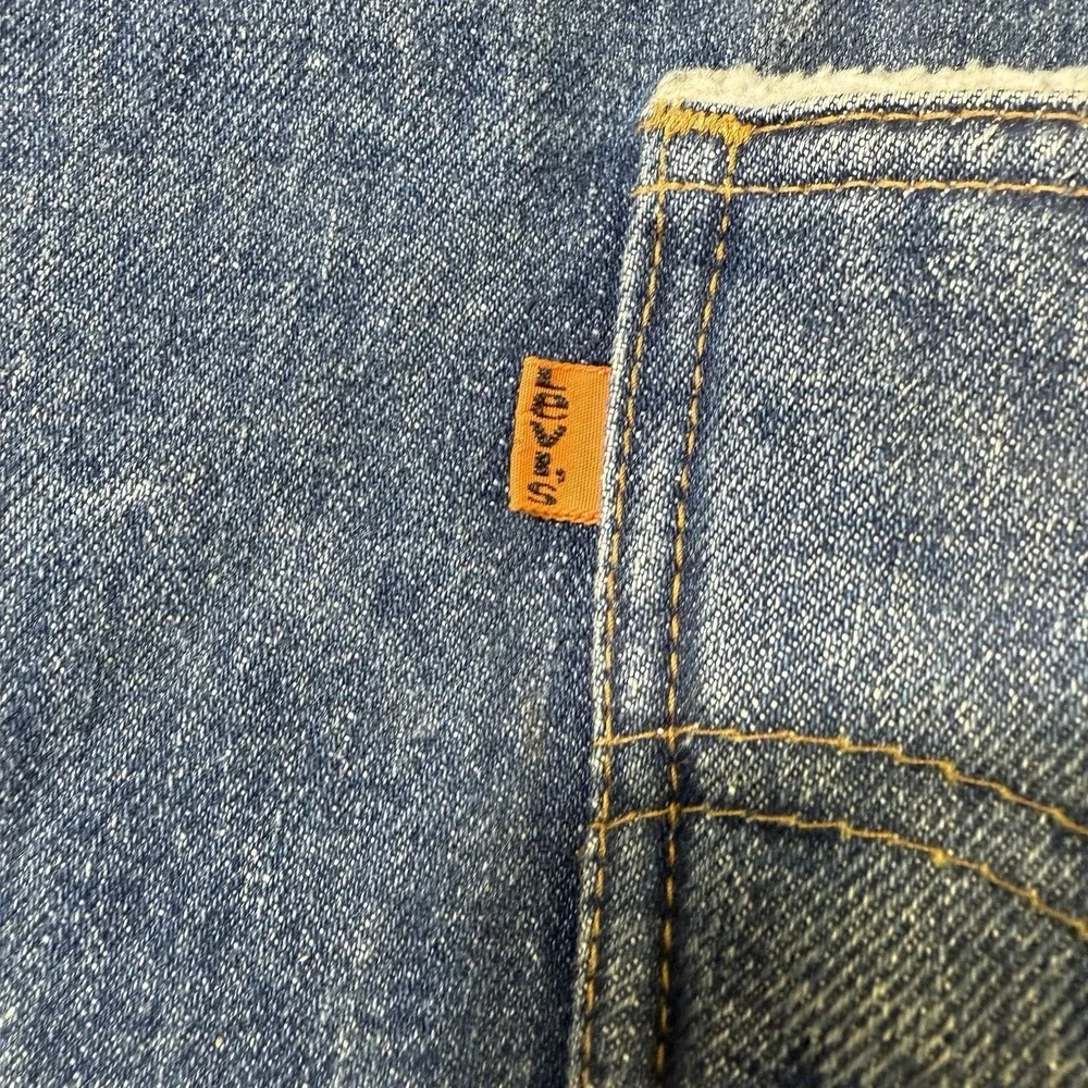 Vintage Levis Sherpa Lined Trucker Vest Jacket Mens Medium Denim USA Orange Tab‎